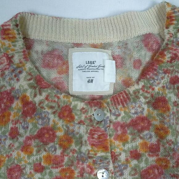 H&M Retro Floral Pastel Cardigan Juniors Sz L Button Down Sweater Cozy Cottage - Picture 5 of 7